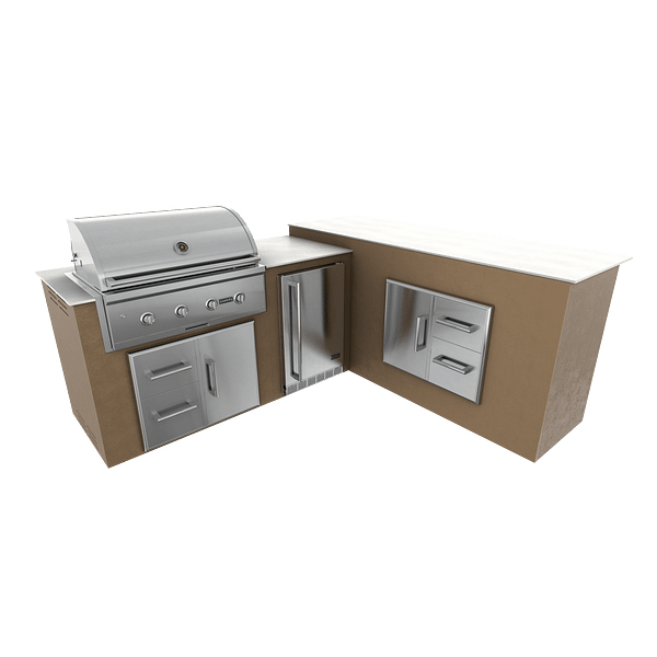 RTA Outdoor Living M6 L-Shape Refrigeration Island With Storage Bar Island - Rubber Bronze finish, drawer door cabinet
