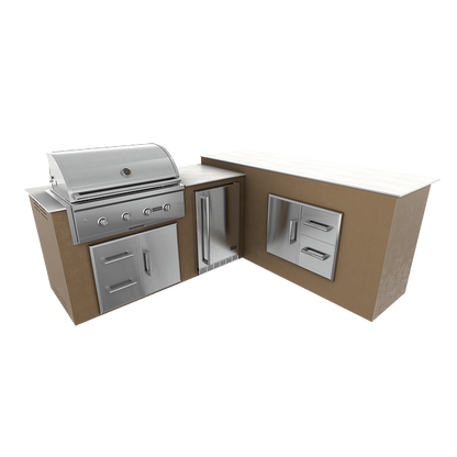 RTA Outdoor Living M6 L-Shape Refrigeration Island With Storage Bar Island - Rubber Bronze finish, drawer door cabinet