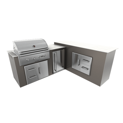 RTA Outdoor Living M6 L-Shape Refrigeration Island With Storage Bar Island - Shale finish, drawer door cabinet
