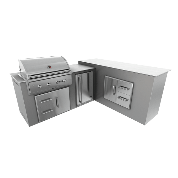 RTA Outdoor Living M6 L-Shape Refrigeration Island With Storage Bar Island - Stainless Steel finish, drawer door cabinet