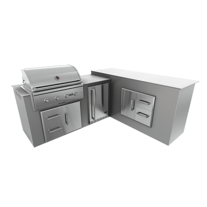 RTA Outdoor Living M6 L-Shape Refrigeration Island With Storage Bar Island - Stainless Steel finish, drawer door cabinet