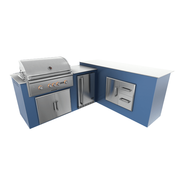 RTA Outdoor Living M6 L-Shape Refrigeration Island With Storage Bar Island - Navy Marine finish, double door cabinet