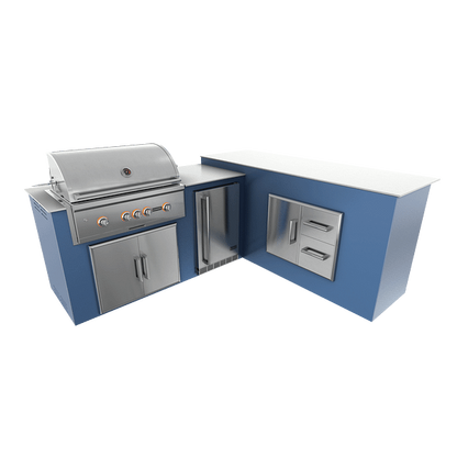 RTA Outdoor Living M6 L-Shape Refrigeration Island With Storage Bar Island - Navy Marine finish, double door cabinet