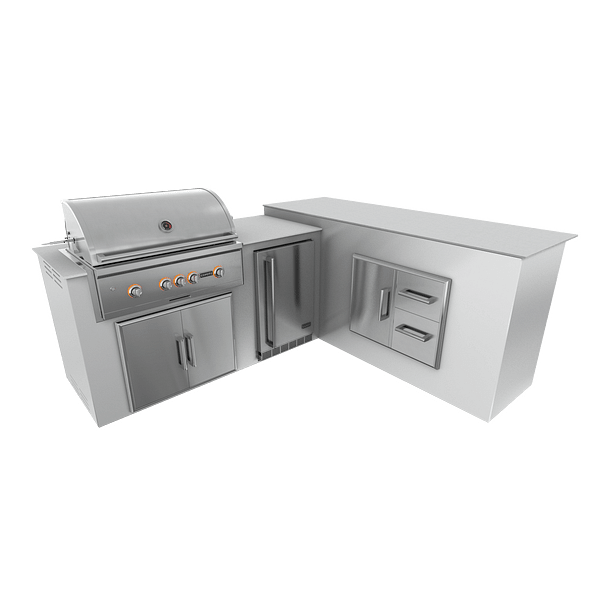 RTA Outdoor Living M6 L-Shape Refrigeration Island With Storage Bar Island - Pure White finish, double door cabinet