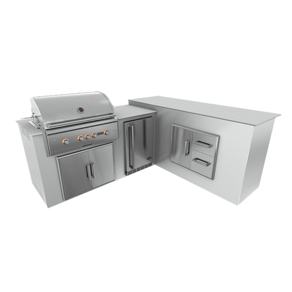 RTA Outdoor Living M6 L-Shape Refrigeration Island With Storage Bar Island - Pure White finish, double door cabinet