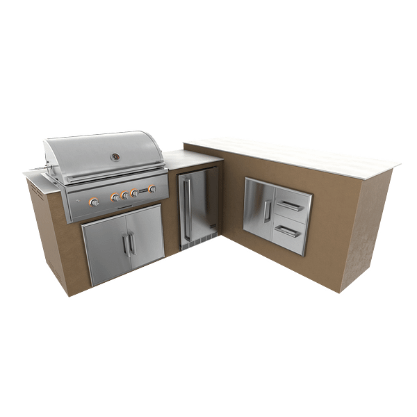 RTA Outdoor Living M6 L-Shape Refrigeration Island With Storage Bar Island - Rubber Bronze finish, double door cabinet