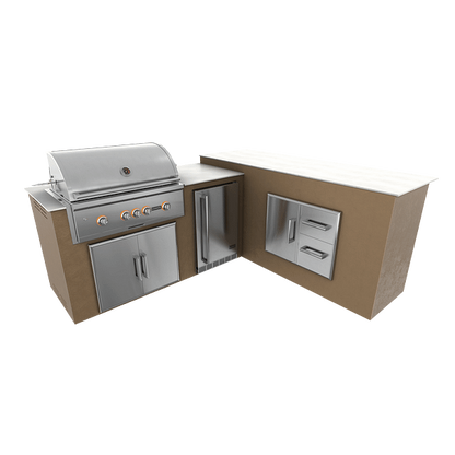 RTA Outdoor Living M6 L-Shape Refrigeration Island With Storage Bar Island - Rubber Bronze finish, double door cabinet