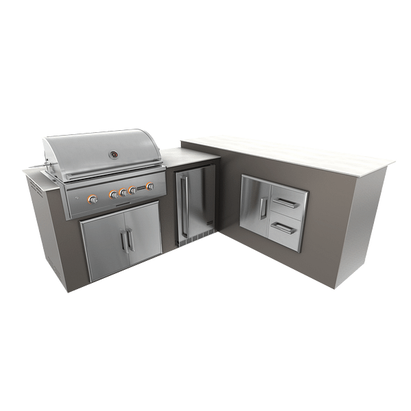 RTA Outdoor Living M6 L-Shape Refrigeration Island With Storage Bar Island - Shale finish, double door cabinet