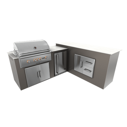 RTA Outdoor Living M6 L-Shape Refrigeration Island With Storage Bar Island - Shale finish, double door cabinet