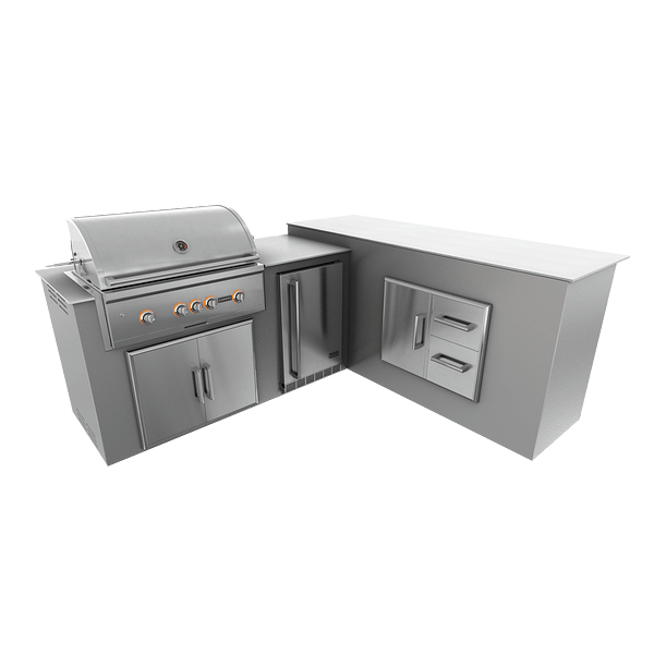 RTA Outdoor Living M6 L-Shape Refrigeration Island With Storage Bar Island - Stainless Steel finish, double door cabinet