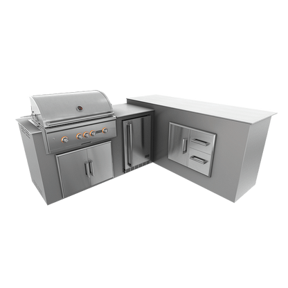 RTA Outdoor Living M6 L-Shape Refrigeration Island With Storage Bar Island - Stainless Steel finish, double door cabinet