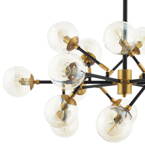 Modway Sparkle Amber Glass And Antique Brass 18 Light Mid-Century Pendant Chandelier EEI-2890