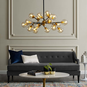 Modway Sparkle Amber Glass And Antique Brass 18 Light Mid-Century Pendant Chandelier EEI-2890