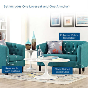 ModwayModway Prospect 2 Piece Upholstered Fabric Loveseat and Armchair Set EEI-3148 EEI-3148-TEA-SET- BetterPatio.com