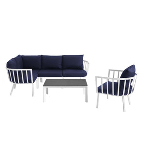 ModwayModway Riverside 6 Piece Outdoor Patio Aluminum Set EEI-3795 EEI-3795-WHI-NAV- BetterPatio.com