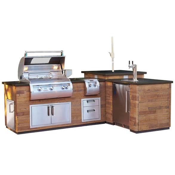 Fire Magic French Oak “L” BBQ Island w/ E660i Echelon Grill (DL660-FOK-116BA) - BetterPatio.com