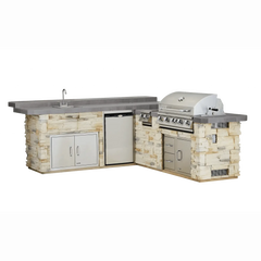 Bull Outdoor 8 Foot L-Shaped Gourmet Q BBQ Island with Raised Bar
