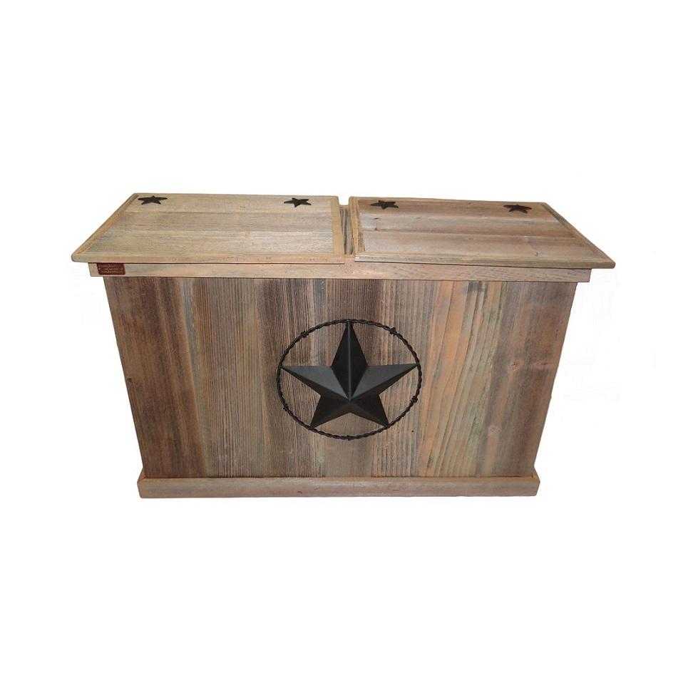 Haggard Rustic Goods Barn Wood Trash Can Double Star with Barbed Wire Black - BetterPatio.com