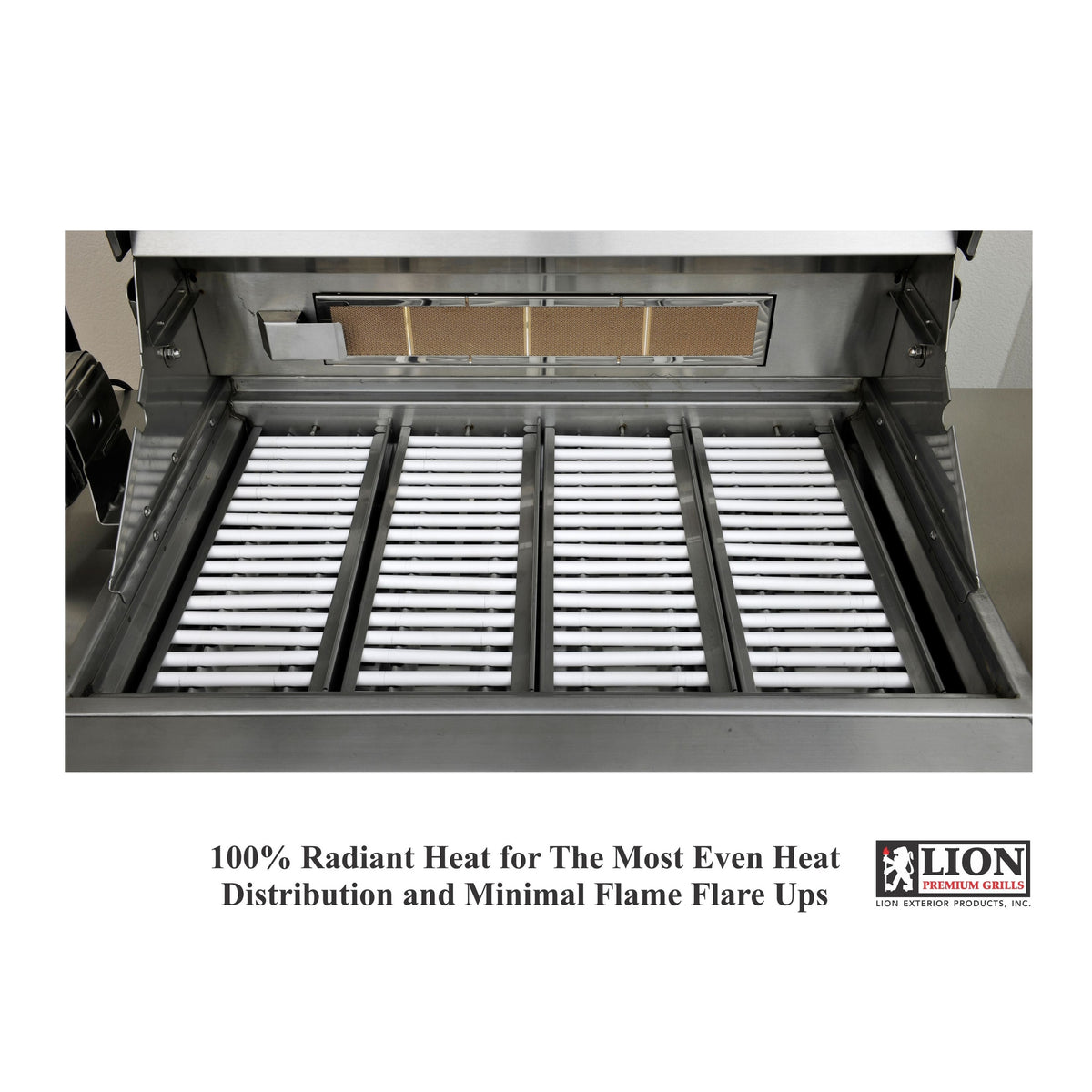 Lion Premium Ceramic Heat Tubes with Vented Flame Tamer - installed in grill view