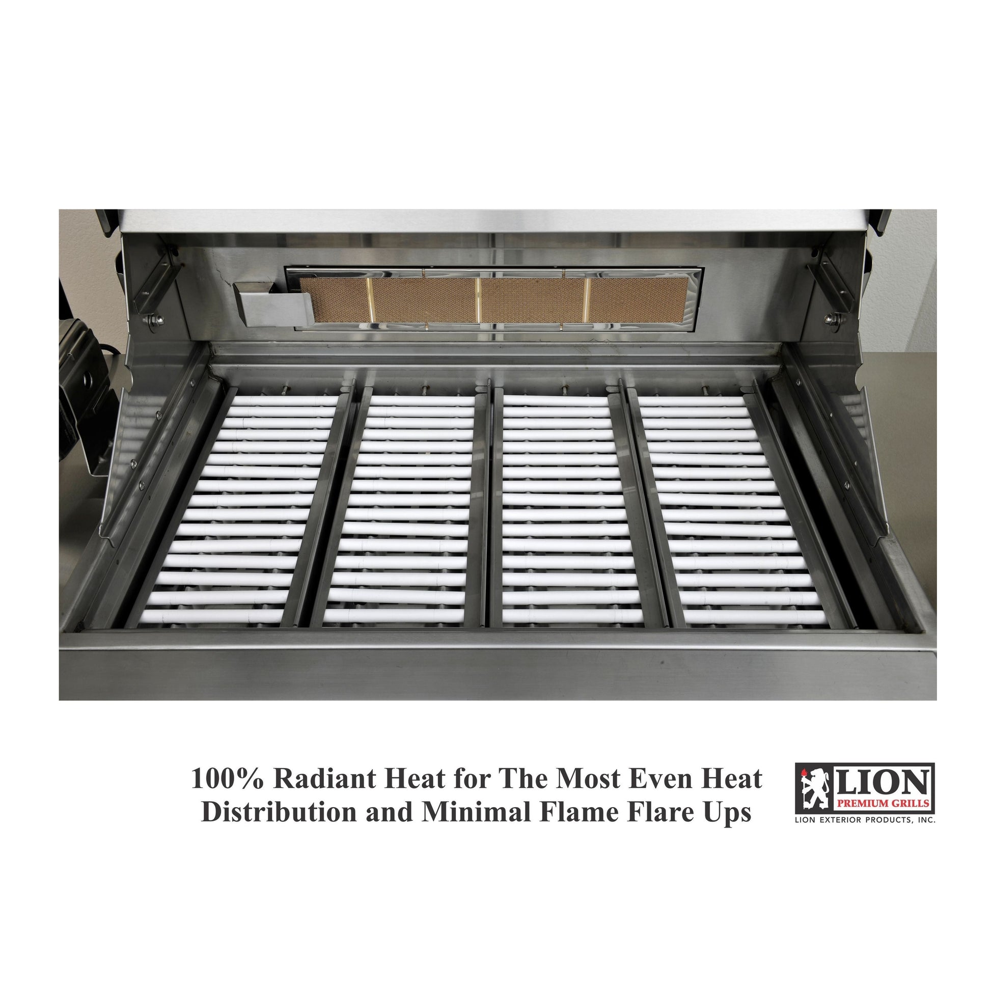 Lion Premium Ceramic Heat Tubes with Vented Flame Tamer - installed in grill view