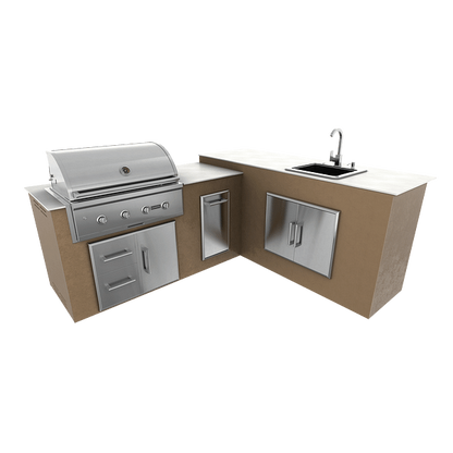 RTA Outdoor Living M6 L-Shape Island with Waste Bin With Sink Bar Island - Rubbed Bronze finish, drawer door cabinet