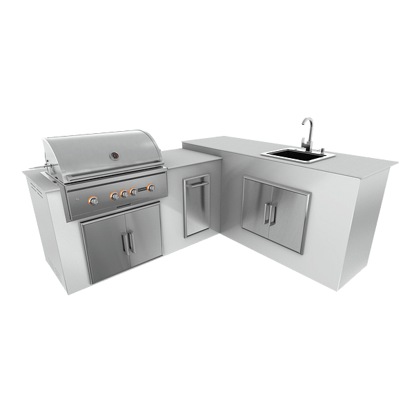 RTA Outdoor Living M6 L-Shape Island with Waste Bin With Sink Bar Island - Pure White finish, double door cabinet
