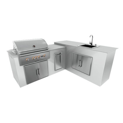 RTA Outdoor Living M6 L-Shape Island with Waste Bin With Sink Bar Island - Pure White finish, double door cabinet
