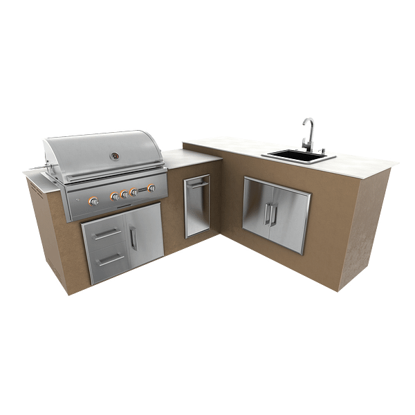 RTA Outdoor Living M6 L-Shape Island with Waste Bin With Sink Bar Island - Rubbed Bronze finish, drawer door cabinet