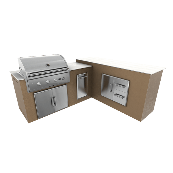 RTA Outdoor Living M6 L-Shape Island with Waste Bin With Storage Bar Island - Rubbed Bronze finish, double door cabinet