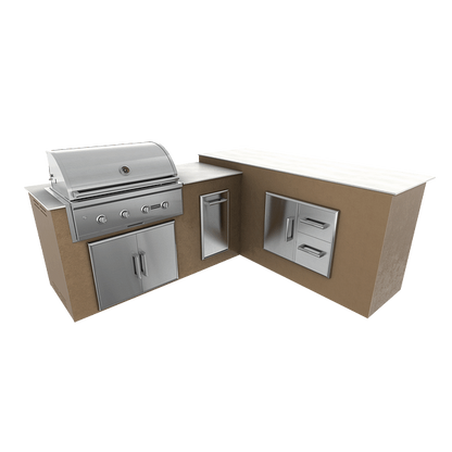 RTA Outdoor Living M6 L-Shape Island with Waste Bin With Storage Bar Island - Rubbed Bronze finish, double door cabinet