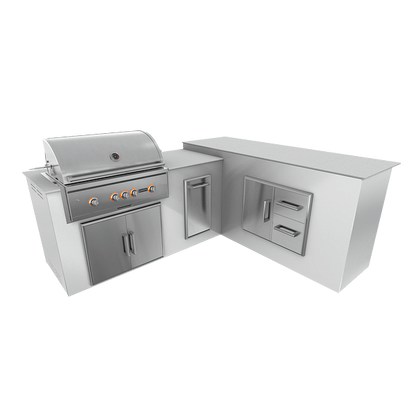 RTA Outdoor Living M6 L-Shape Island with Waste Bin With Storage Bar Island - Pure White finish, double door cabinet