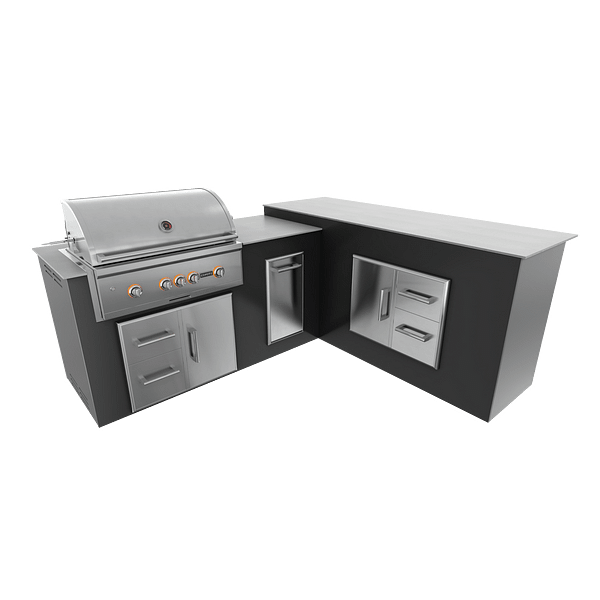 RTA Outdoor Living M6 L-Shape Island with Waste Bin With Storage Bar Island - Pitch Black finish, drawer door cabinet