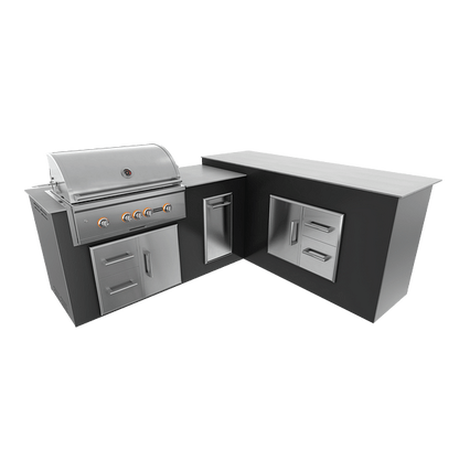RTA Outdoor Living M6 L-Shape Island with Waste Bin With Storage Bar Island - Pitch Black finish, drawer door cabinet