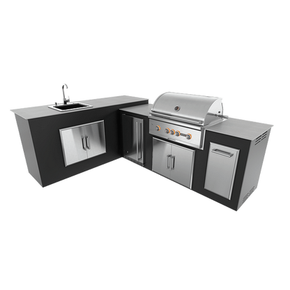 RTA Outdoor Living M7 L-Shape Refrigeration Island With Sink Bar Island