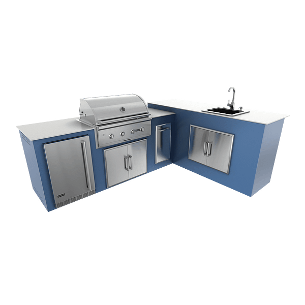 RTA Outdoor Living M7 L-Shape Refrigeration Island With Sink Bar Island - Navy Marine finish, double door cabinet