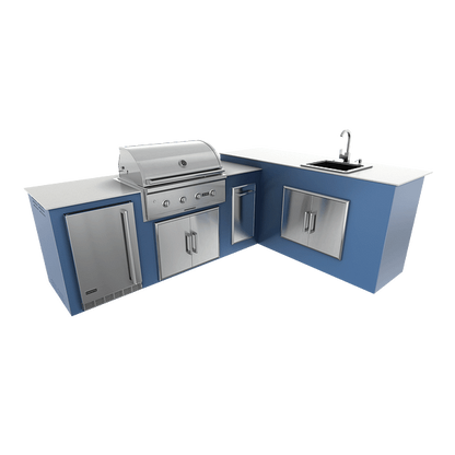 RTA Outdoor Living M7 L-Shape Refrigeration Island With Sink Bar Island - Navy Marine finish, double door cabinet