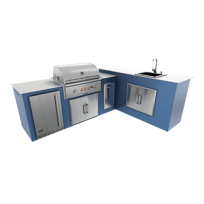 RTA Outdoor Living M7 L-Shape Refrigeration Island With Sink Bar Island - Navy Marine finish, double door cabinet