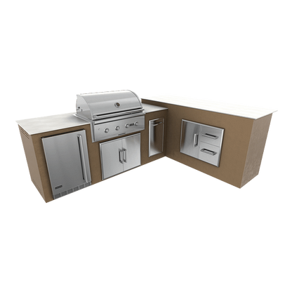 RTA Outdoor Living M7 L-Shape Refrigeration Island With Storage Bar Island - Rubbed Bronze finish, double door cabinet