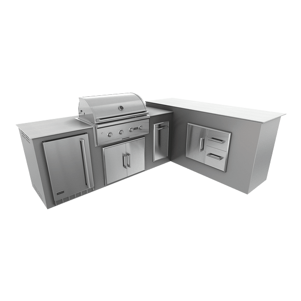 RTA Outdoor Living M7 L-Shape Refrigeration Island With Storage Bar Island - Steel Gray finish, double door cabinet