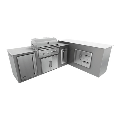 RTA Outdoor Living M7 L-Shape Refrigeration Island With Storage Bar Island - Steel Gray finish, double door cabinet