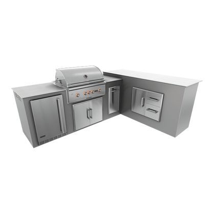 RTA Outdoor Living M7 L-Shape Refrigeration Island With Storage Bar Island - Steel Gray finish, double door cabinet