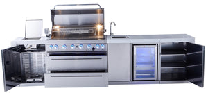 Mont Alpi 10 Foot BBQ Island with 805 Deluxe Gas Grill, Beverage Center and Infrared Side Burner - MAi805-DBEV - BetterPatio.com
