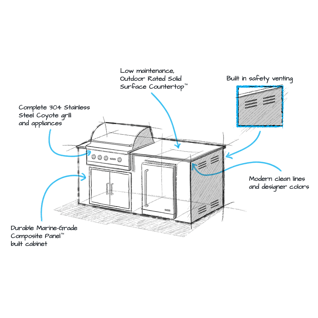 RTA Outdoor Living  M6 L-Shape Refrigeration Island With Storage Bar Island