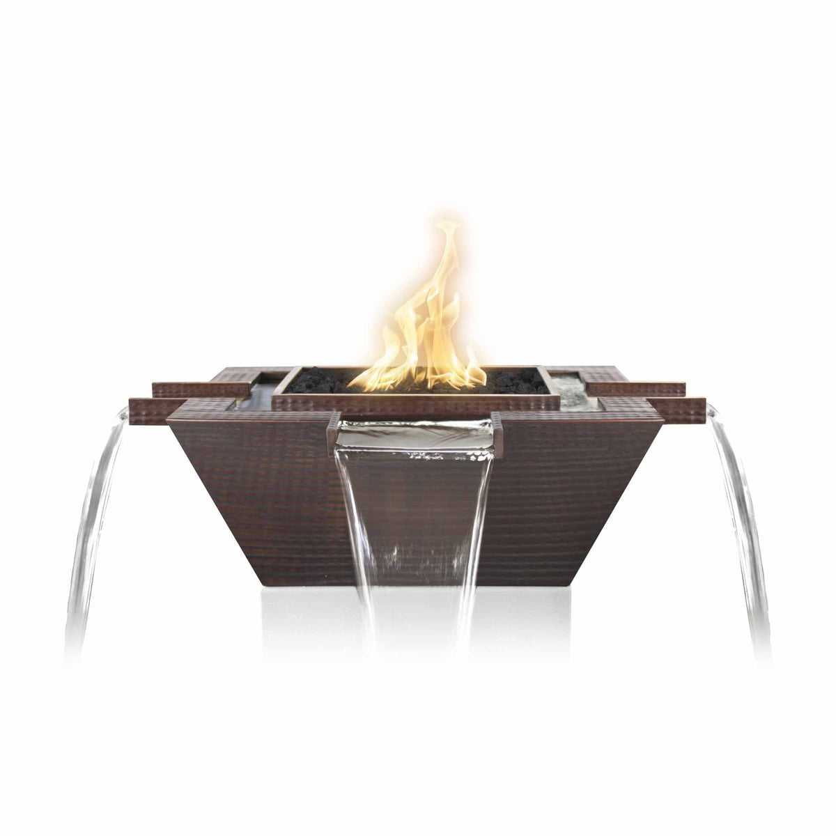 The Outdoor Plus 30" Maya Hammered Copper Fire &amp; Water Bowl - 4-Way Spill