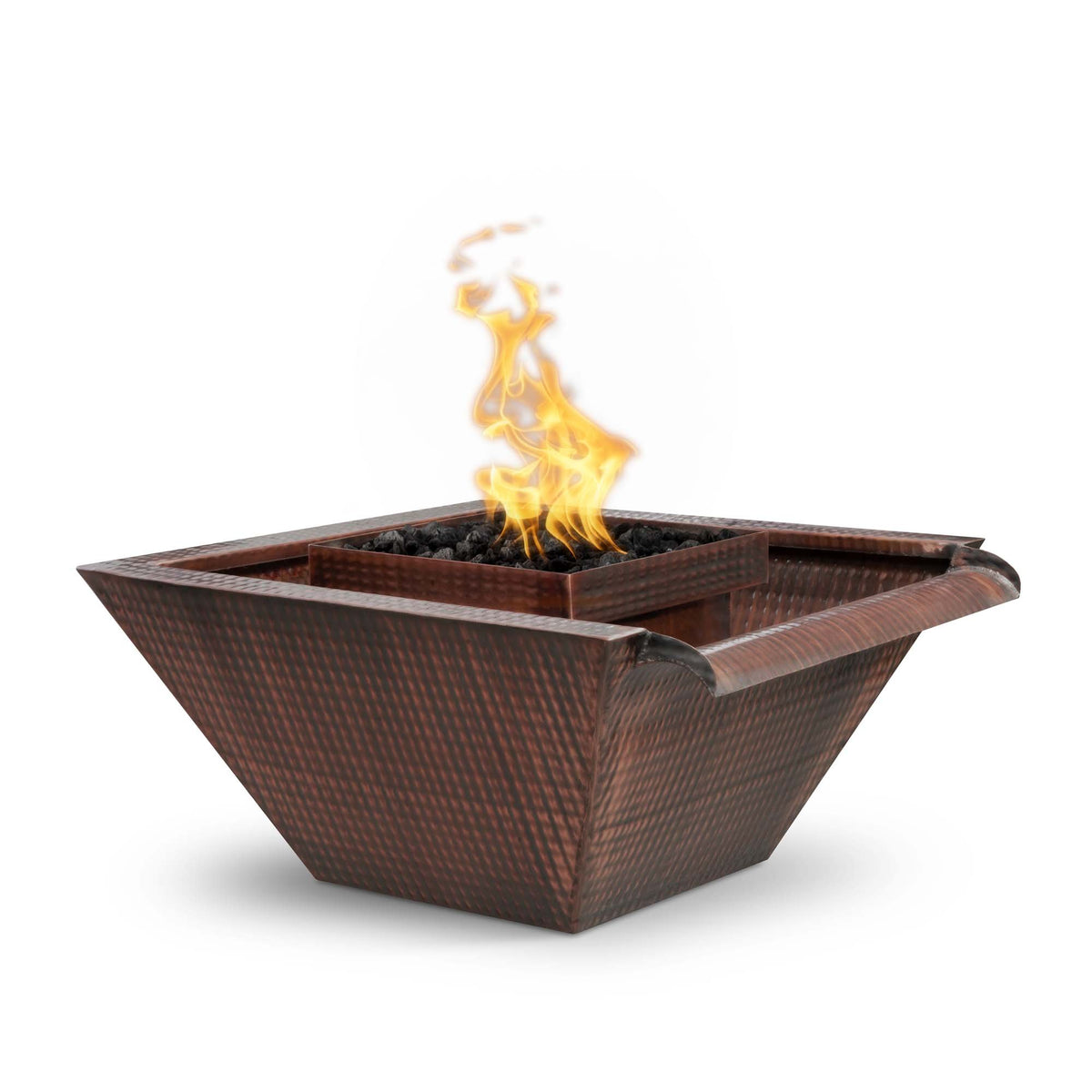The Outdoor Plus 30" Maya Hammered Copper Fire &amp; Water Bowl - Wide Gravity Spill