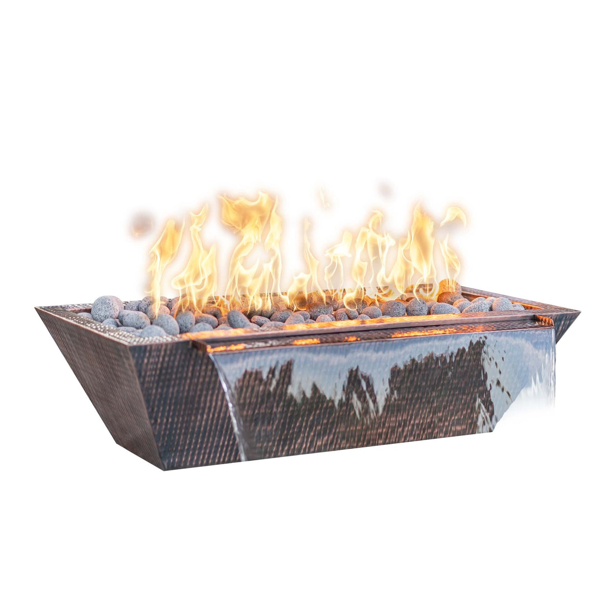 The Outdoor Plus 48" Linear Maya Hammered Copper Fire &amp; Water Bowl