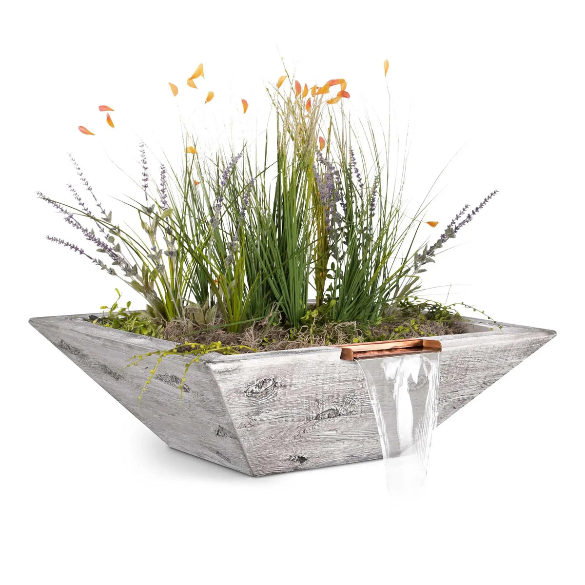 The Outdoor Plus 30" Maya Wood Grain Planter & Water Bowl