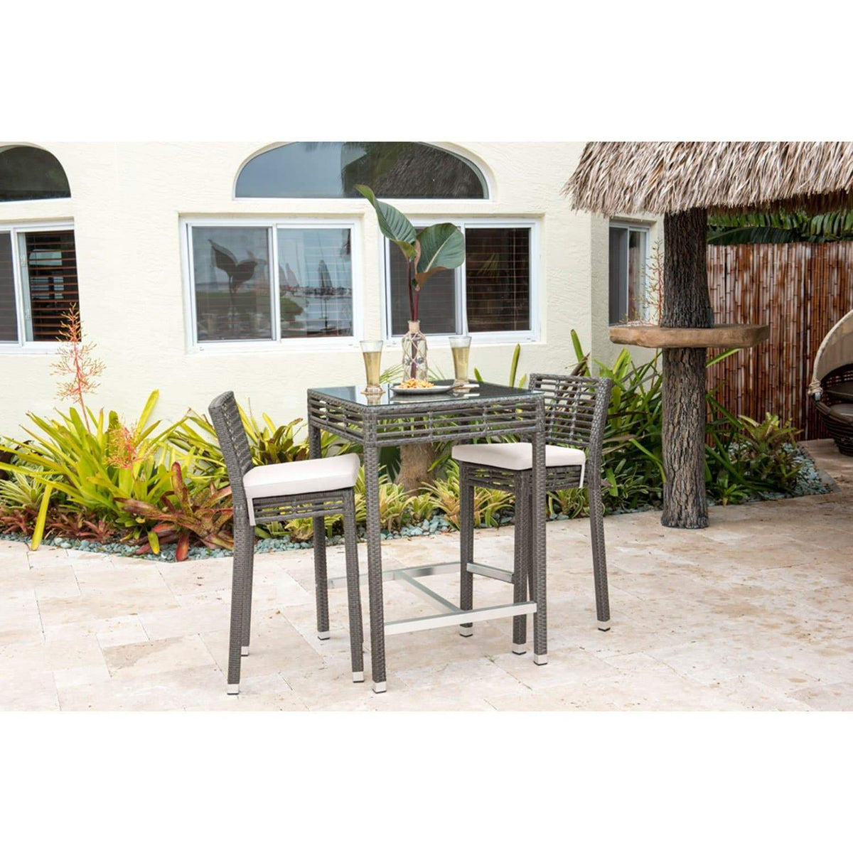 Panama Jack Graphite Square Pub Table W/ Glass PJO-1601-GRY-PT - BetterPatio.com
