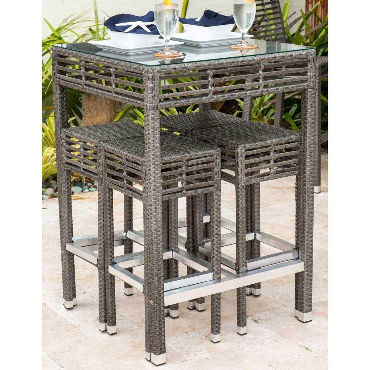 Panama Jack Graphite Square Pub Table W/ Glass PJO-1601-GRY-PT - BetterPatio.com