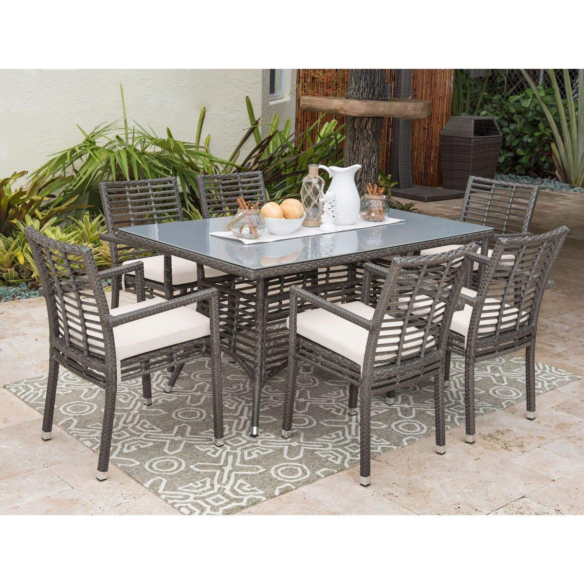 Panama Jack Graphite Rectangular 36" X 60" Table W/Frost Glass & Hole PJO-1601-GRY-RT - BetterPatio.com